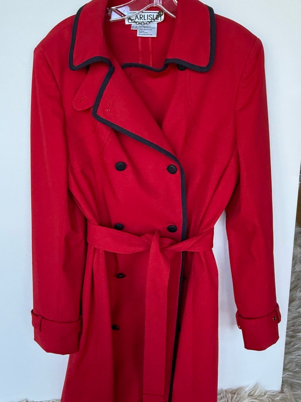 Carlisle Red Trench Coat with Black Trim